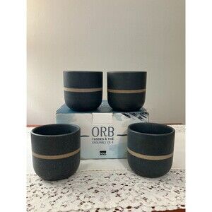 NOW Designs ORB Stoneware Tea Cups Set of 4 Navy Blue 8 oz Original Box